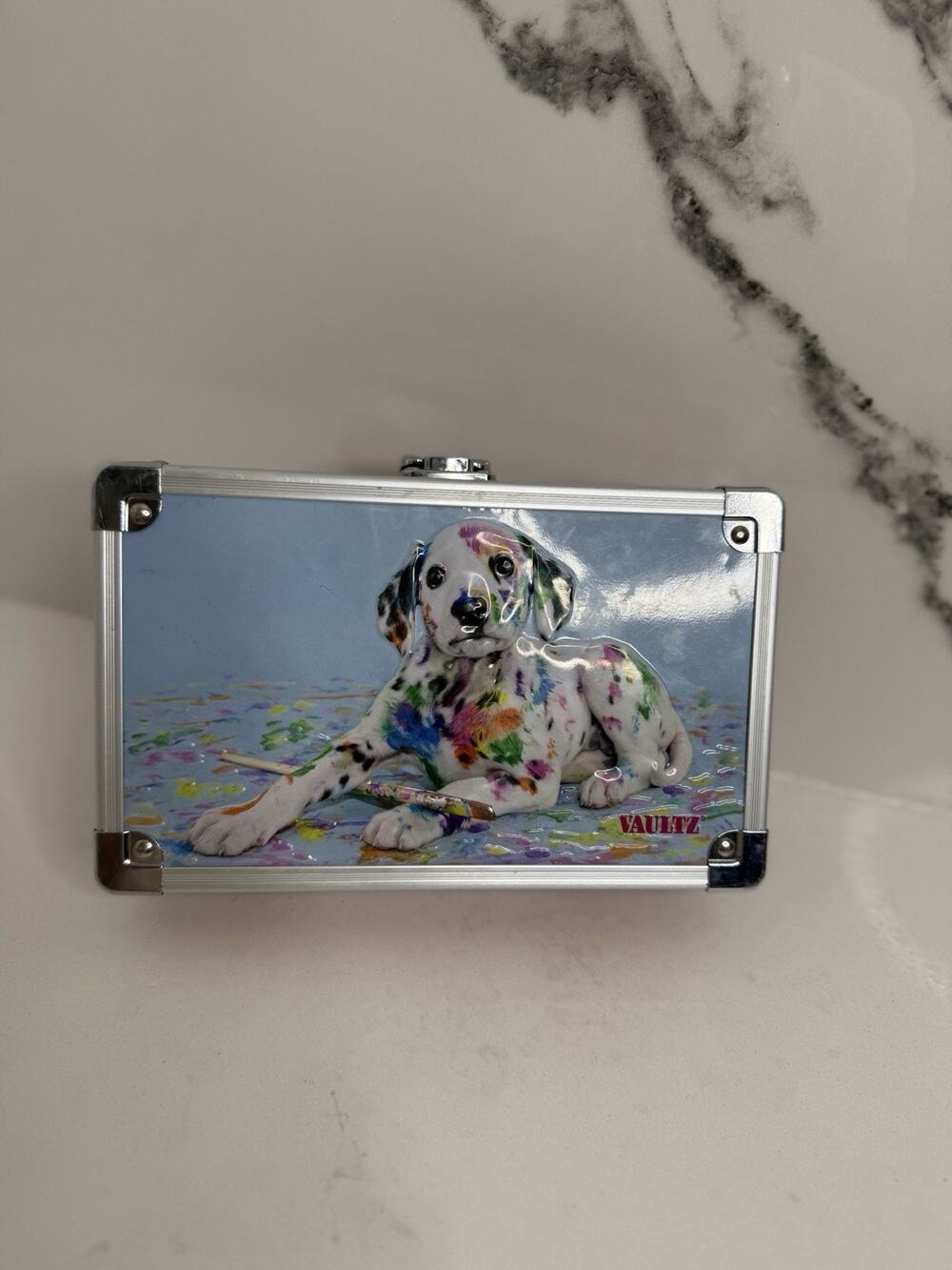 Vaultz Embossed Pink Spotted Dalmatian Dog Locking Supply Pencil Box Case